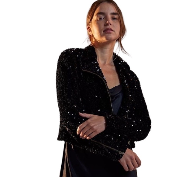 NWT Anthropologie Malia Sequined Moto Jacket Small - Picture 2 of 5